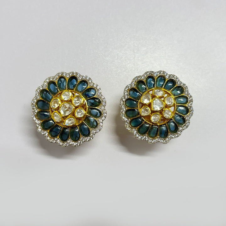 Elegant Moissanite Blossom Stud Earrings - Blue & White - HS925