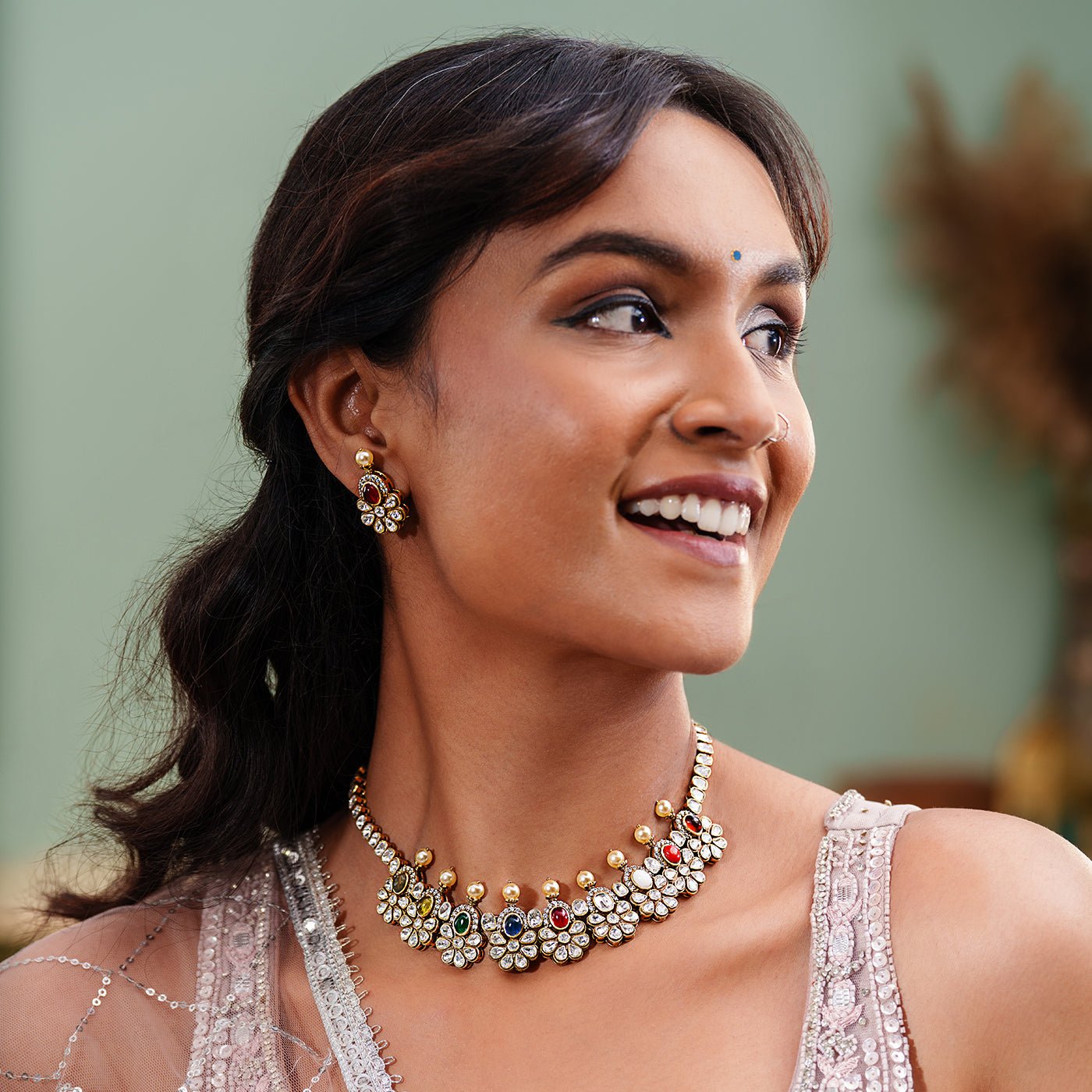 Elegant Navratna Necklace Set - HS925