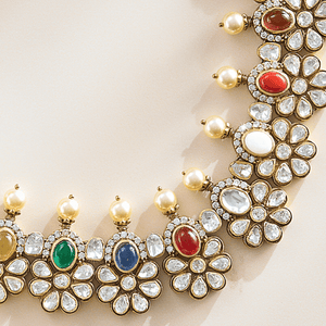 Elegant Navratna Necklace Set - HS925