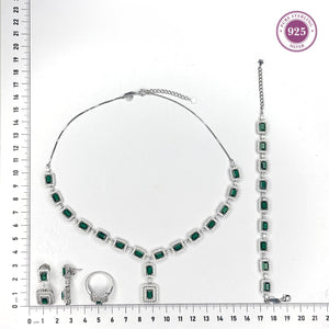 Emerald Glow Green CZ Necklace and Earring Set - HS925