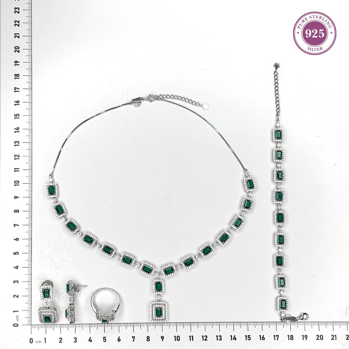 Emerald Glow Green CZ Necklace and Earring Set - HS925