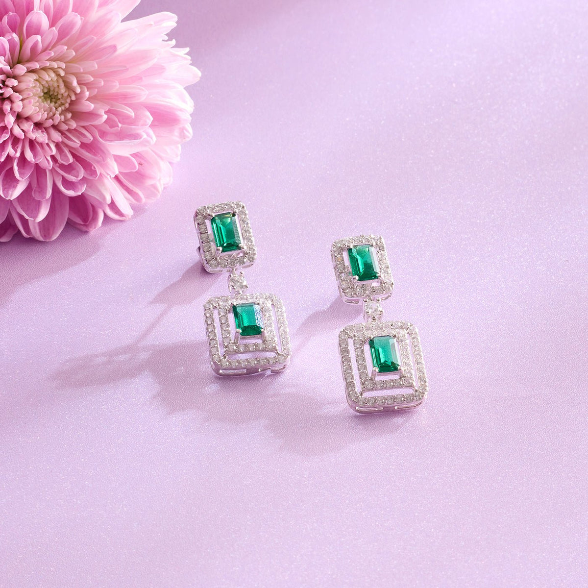 Emerald Glow Green CZ Necklace and Earring Set - HS925