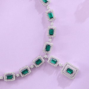 Emerald Glow Green CZ Necklace and Earring Set - HS925