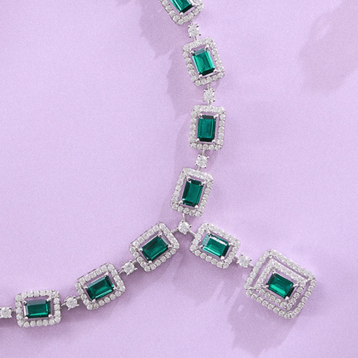 Emerald Glow Green CZ Necklace and Earring Set - HS925