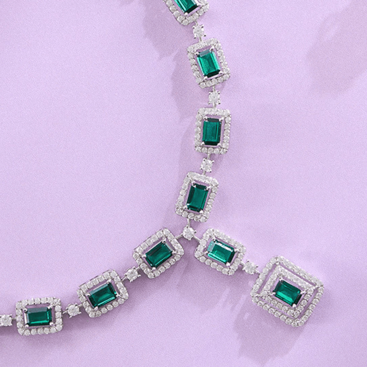 Emerald Glow Green CZ Necklace and Earring Set - HS925