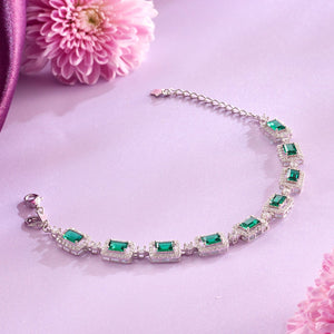 Emerald Glow Green CZ Necklace and Earring Set - HS925