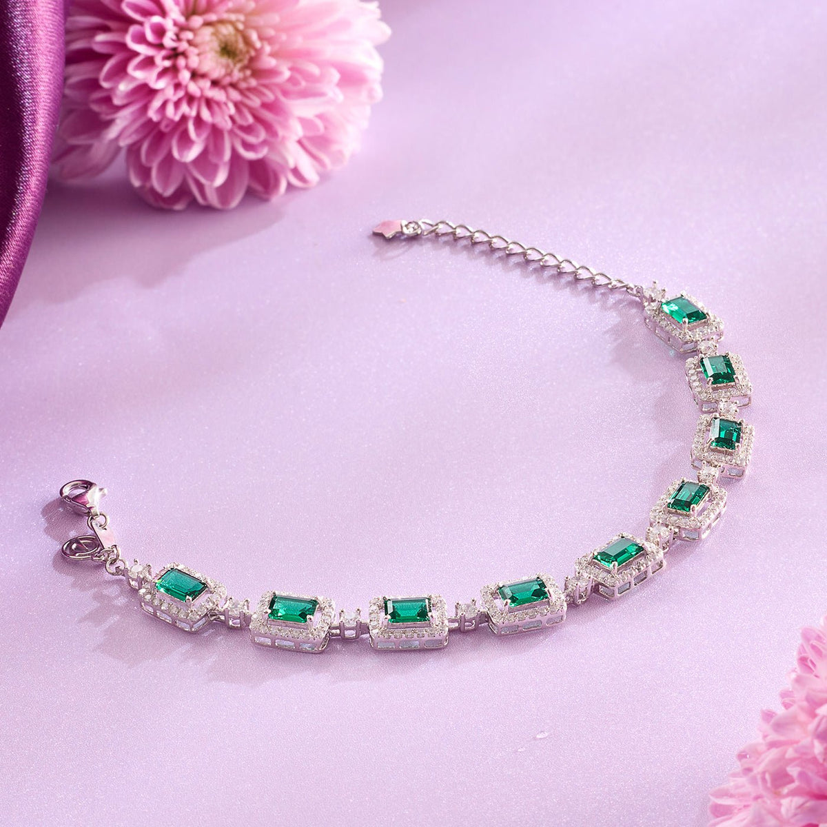 Emerald Glow Green CZ Necklace and Earring Set - HS925