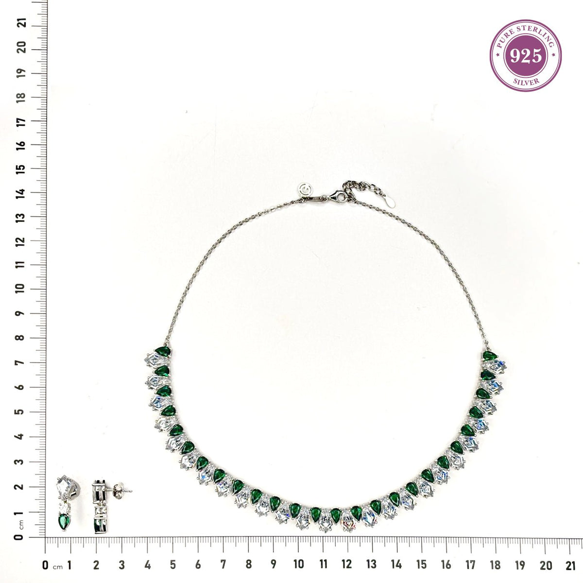 Emerald Radiance Green Stone Bridal Necklace & Earrings - HS925