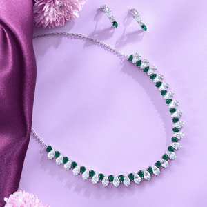 Emerald Radiance Green Stone Bridal Necklace & Earrings - HS925