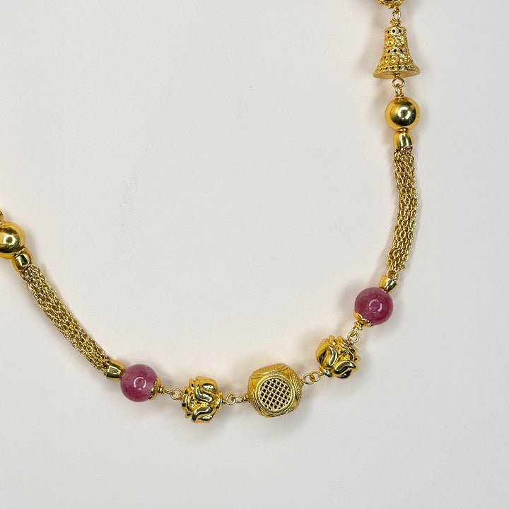 Fuchsia Shine Mala with Gold Accents - HS925