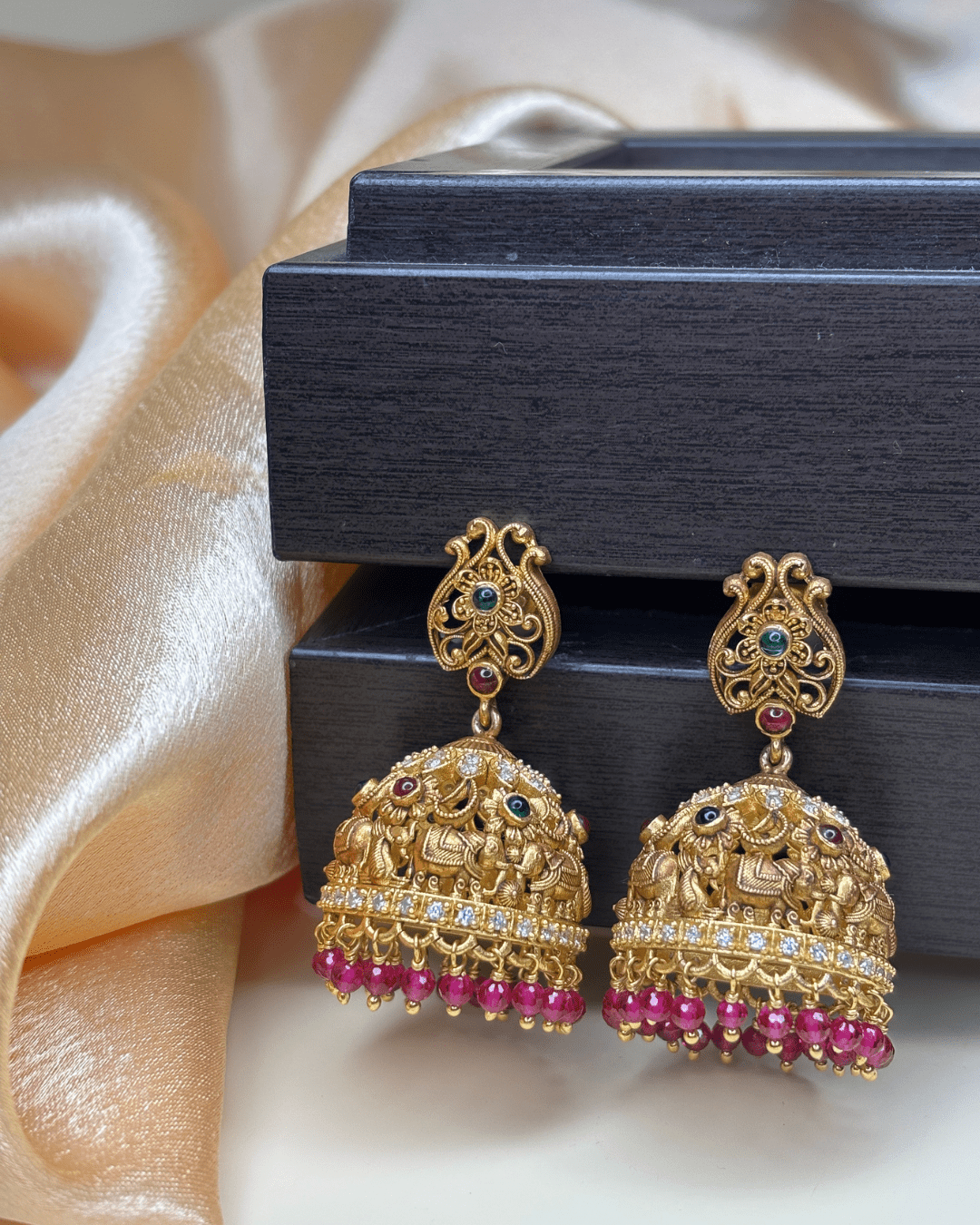 Gajraj Red Bead Jhumkas - HS925