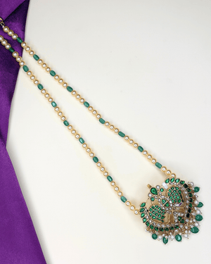 Gandaberunda kundan Crest Pendant with Beads Necklace - HS925