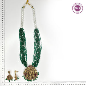 Green Beads Ashtalakshmi Necklace Set with Earrings - HS925
