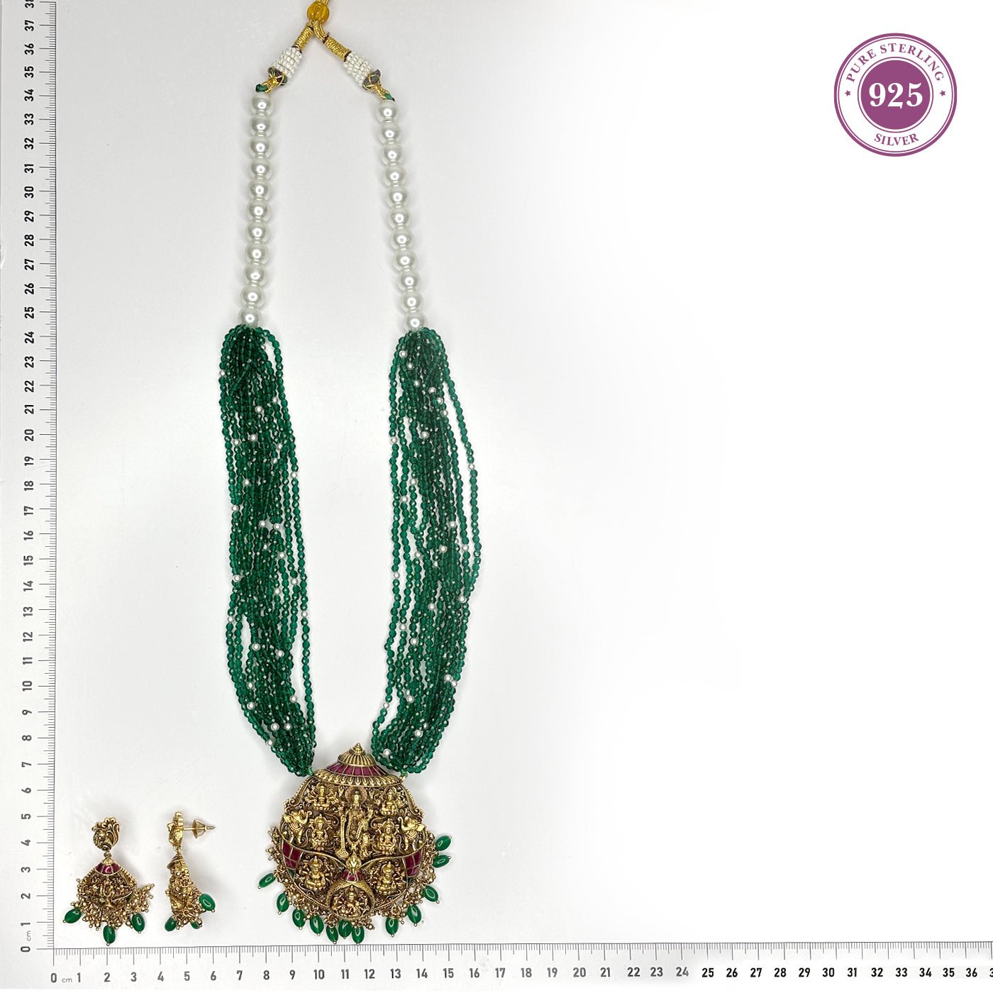 Green Beads Ashtalakshmi Necklace Set with Earrings - HS925