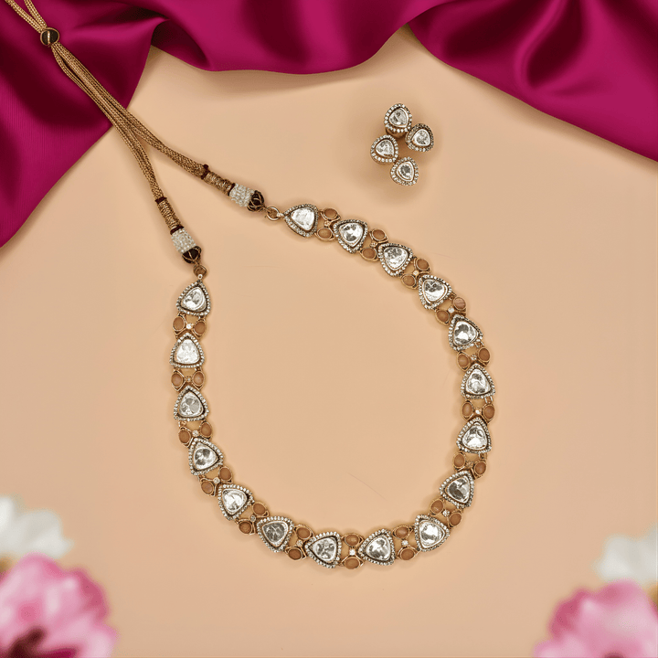 Handcrafted Elegant Zircon Stone Necklace Set with Earring - HS925