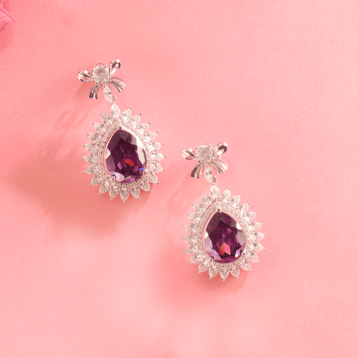Lavender Gleam Teardrop Purple Necklace & Earring Set - HS925