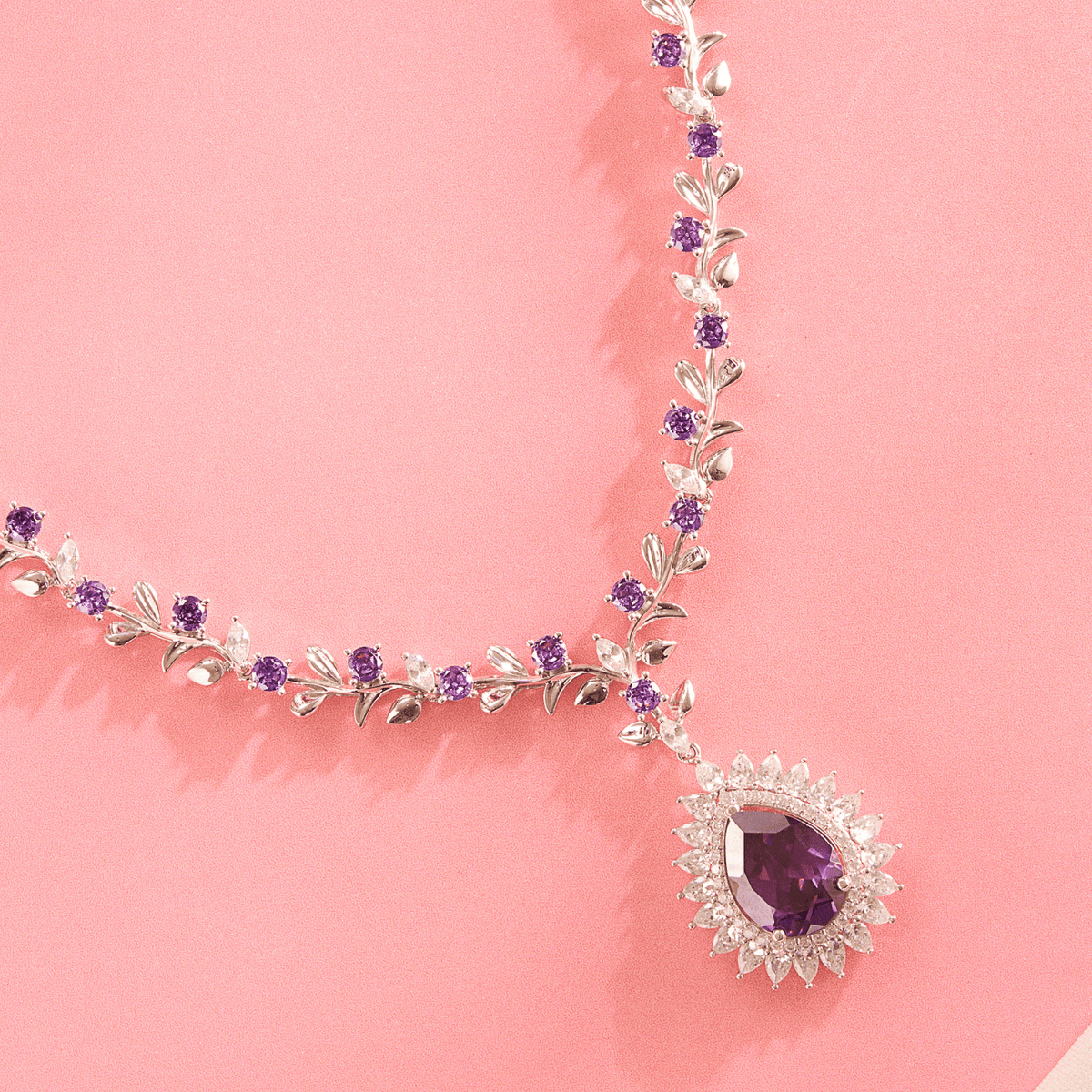 Lavender Gleam Teardrop Purple Necklace & Earring Set - HS925