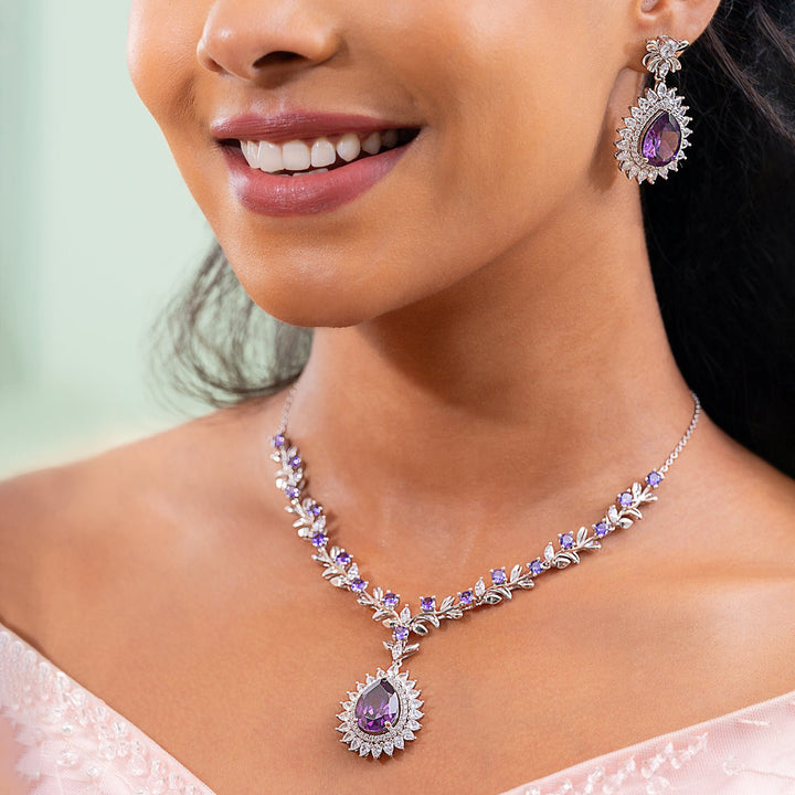 Lavender Gleam Teardrop Purple Necklace & Earring Set - HS925
