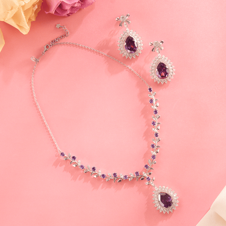 Lavender Gleam Teardrop Purple Necklace & Earring Set - HS925
