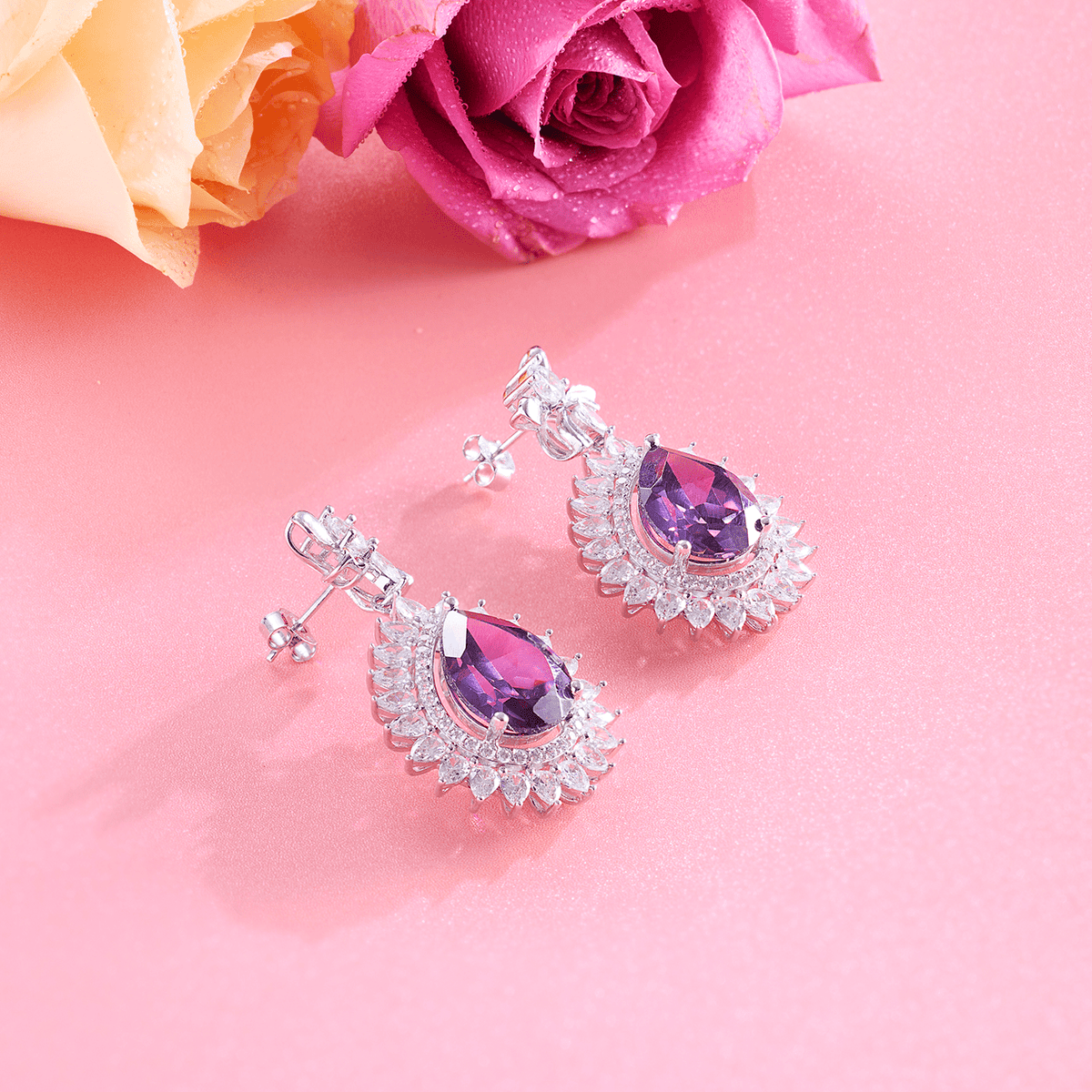 Lavender Gleam Teardrop Purple Necklace & Earring Set - HS925