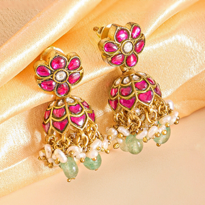 Lotus Bloom Kundan Necklace Set with Traditional Jhumkas - HS925