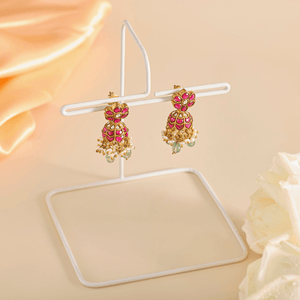 Lotus Bloom Kundan Necklace Set with Traditional Jhumkas - HS925
