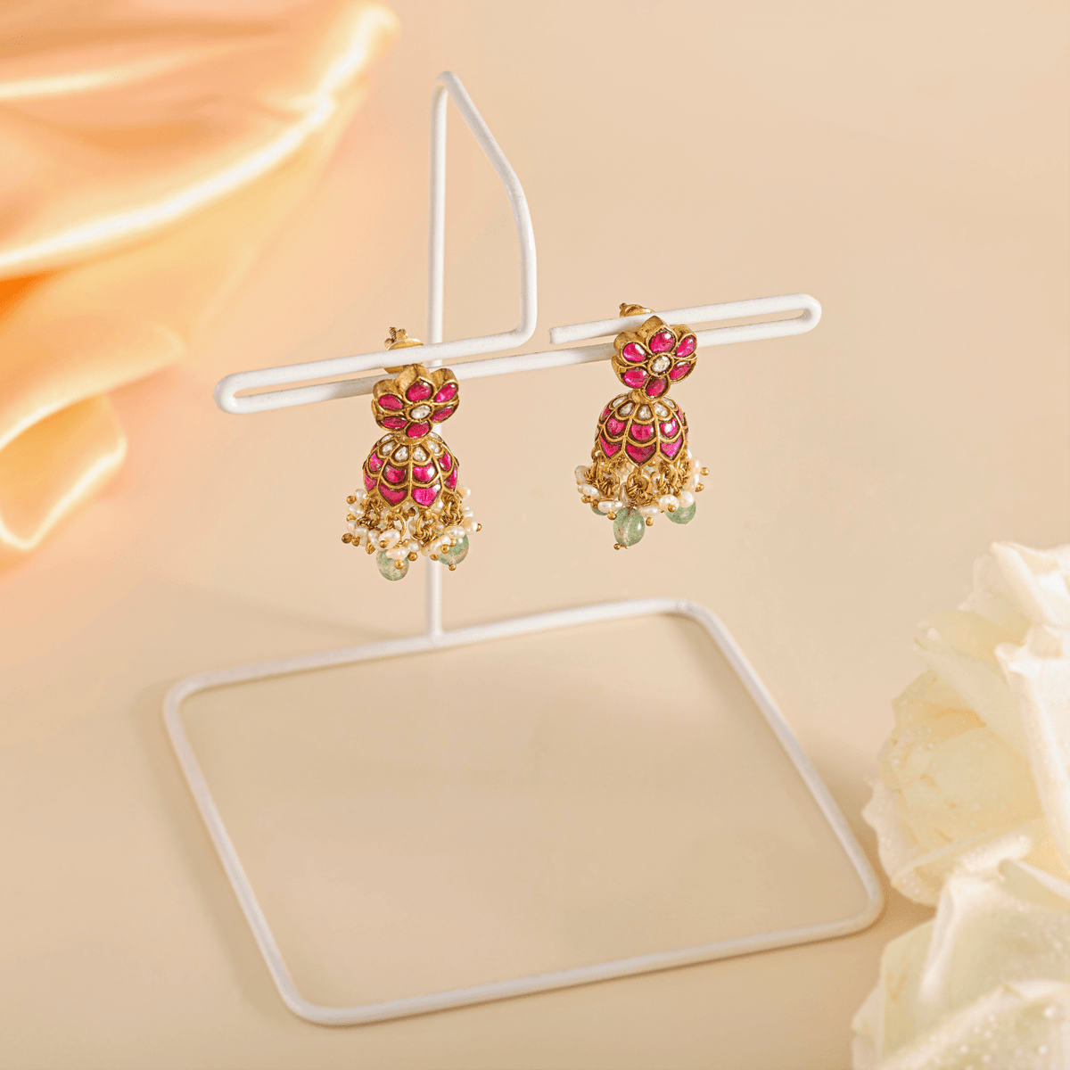 Lotus Bloom Kundan Necklace Set with Traditional Jhumkas - HS925