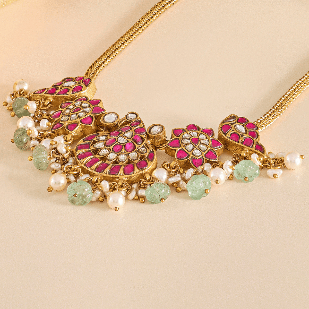Lotus Bloom Kundan Necklace Set with Traditional Jhumkas - HS925