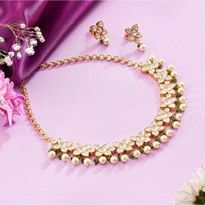 Luminous Golden Pearl Polki Necklace Set with Moissanite - HS925