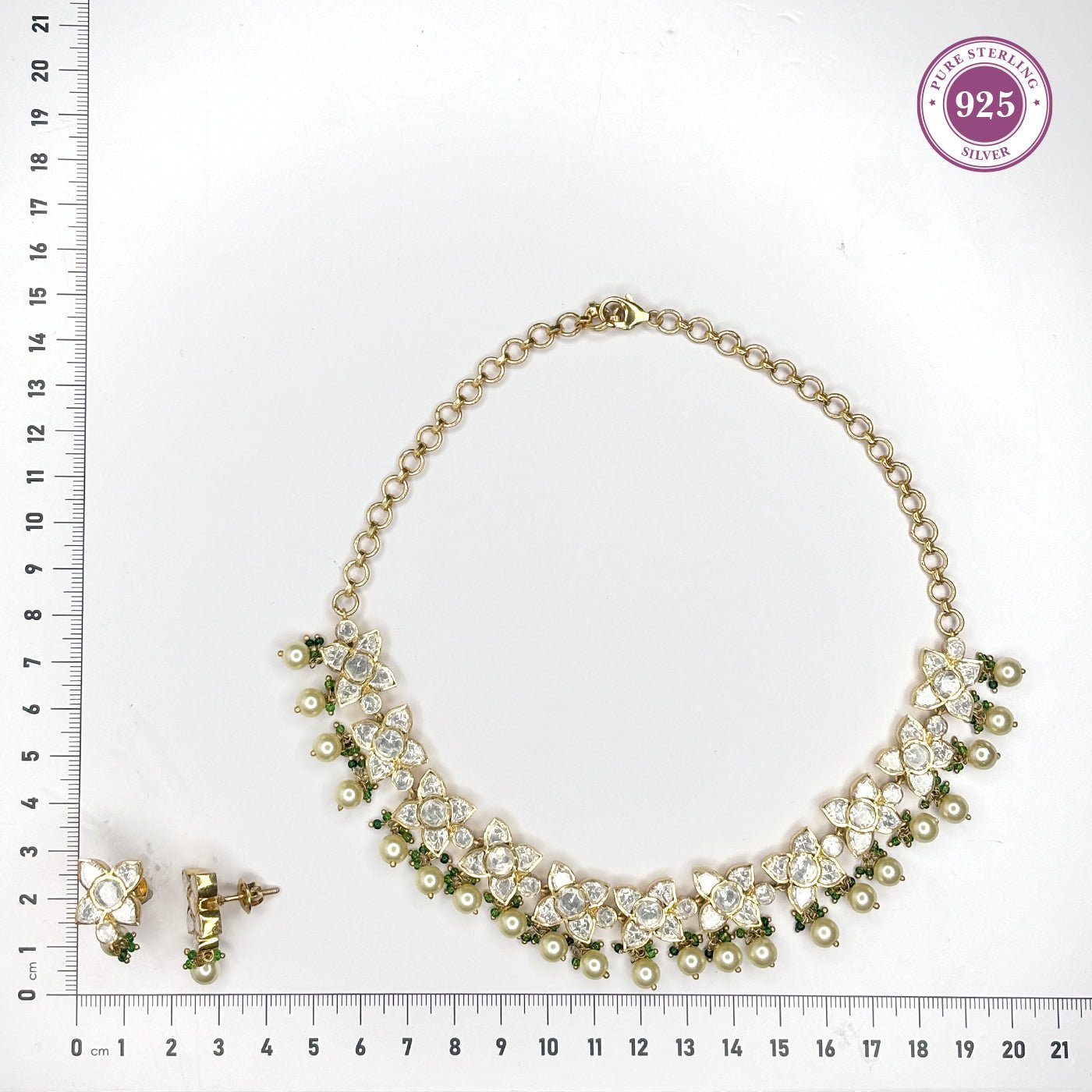 Luminous Golden Pearl Polki Necklace Set with Moissanite - HS925