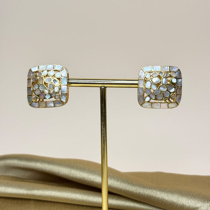 Luminous Mosaic Mother of Pearl Stud Earrings - HS925