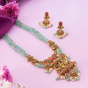 Magnificent Green Beads Lakshmi Necklace set - HS925