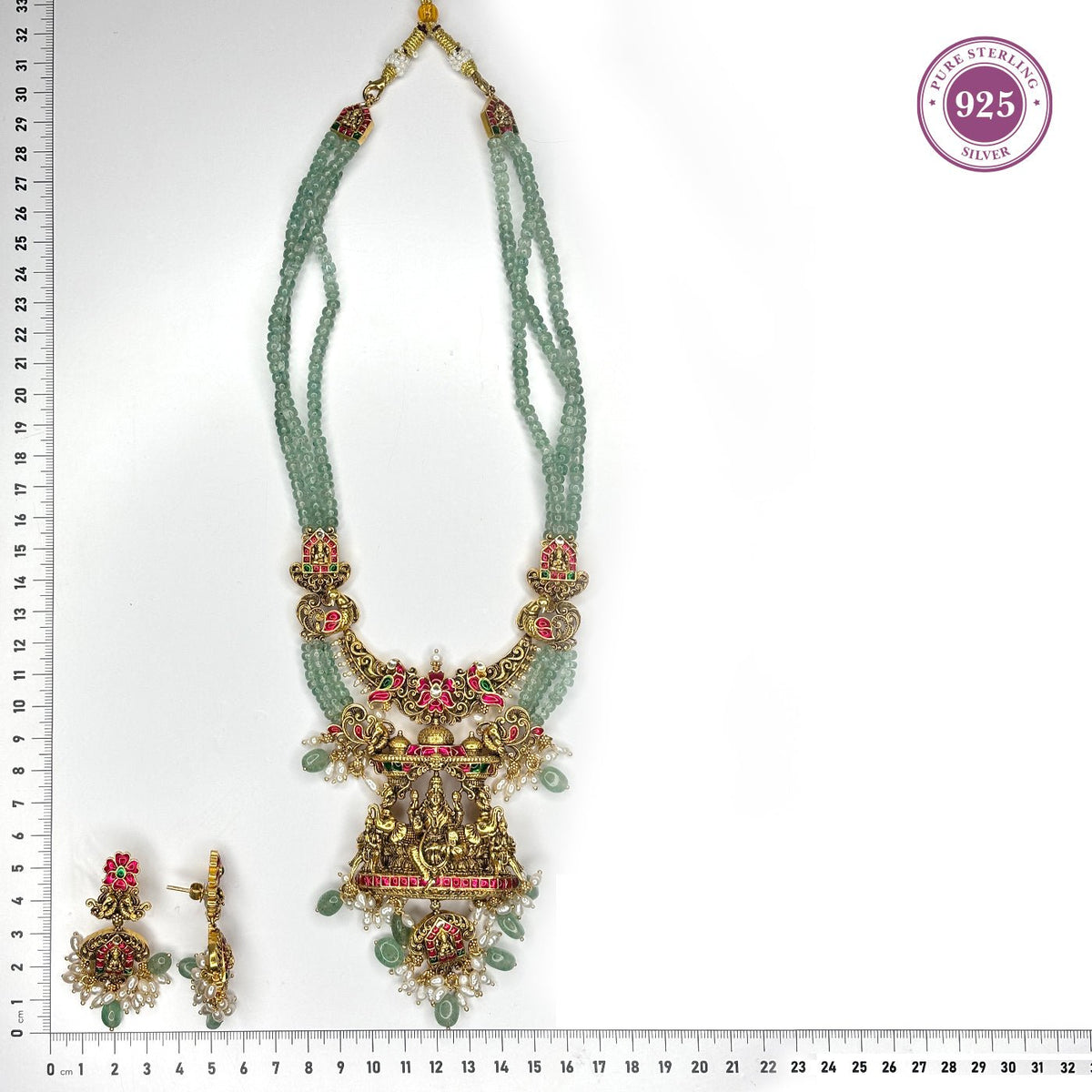 Magnificent Green Beads Lakshmi Necklace set - HS925