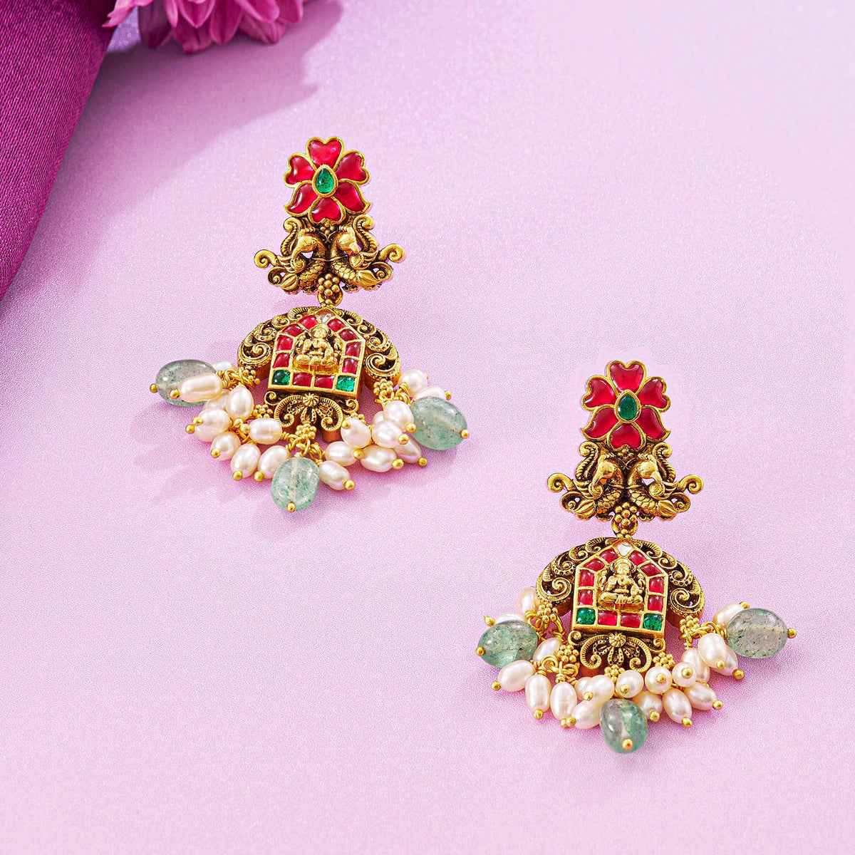 Magnificent Green Beads Lakshmi Necklace set - HS925