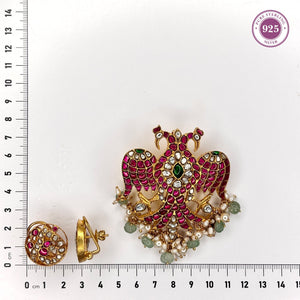 Majestic Kundan Eagle Pendant Set with Moissanite Accents - HS925