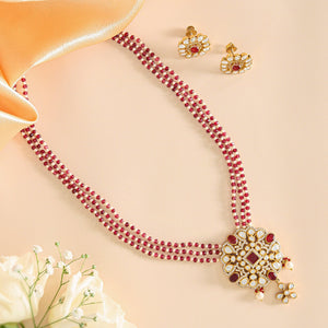 Majestic Layers Red Polki Pendant Necklace - HS925