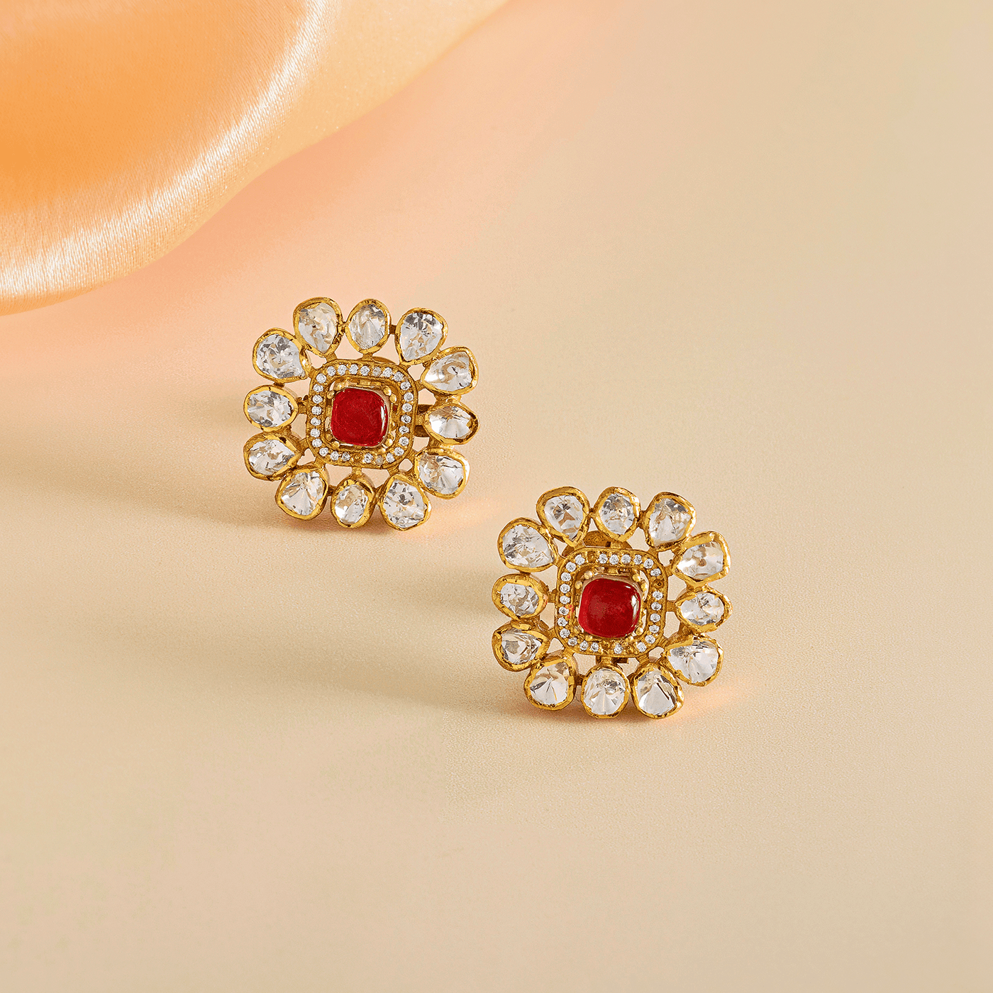 Majestic Layers Red Polki Pendant Necklace - HS925