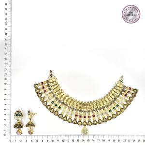 Modern multi-color Gemstone Necklace Set with Earrings - HS925