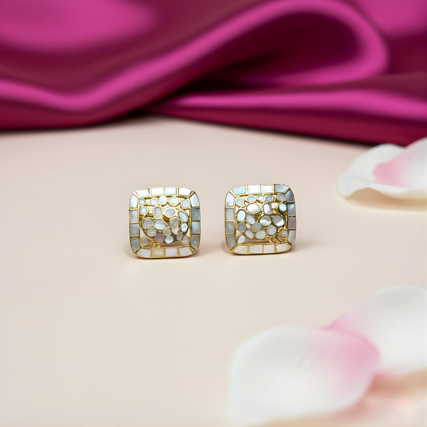 Luminous Mosaic Mother of Pearl Stud Earrings