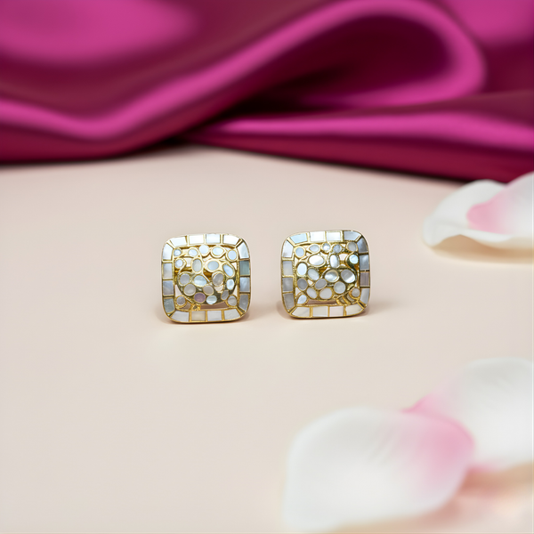 Luminous Mosaic Mother of Pearl Stud Earrings