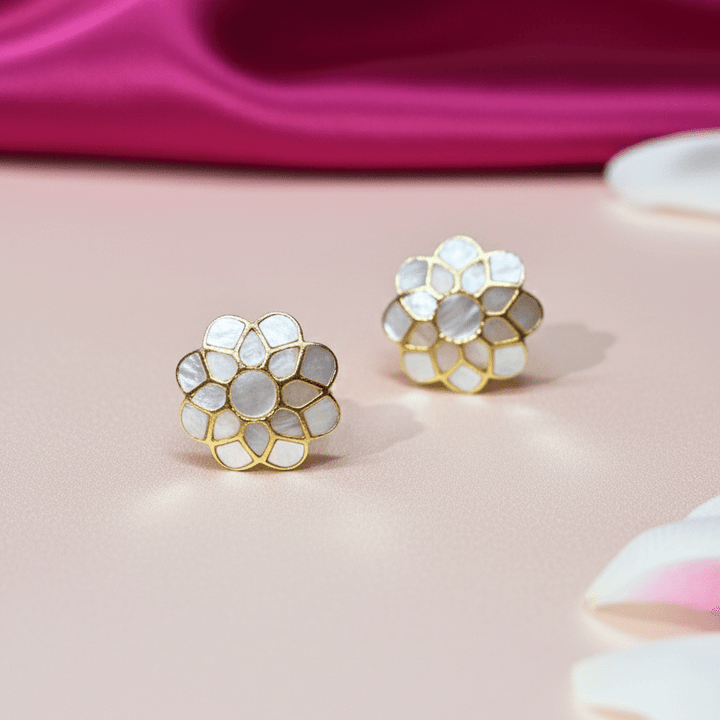 Mother of Pearl Blossom Stud Earrings - HS925