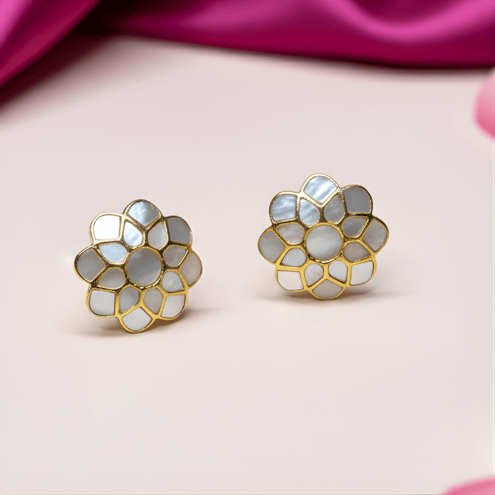 Mother of Pearl Blossom Stud Earrings - HS925
