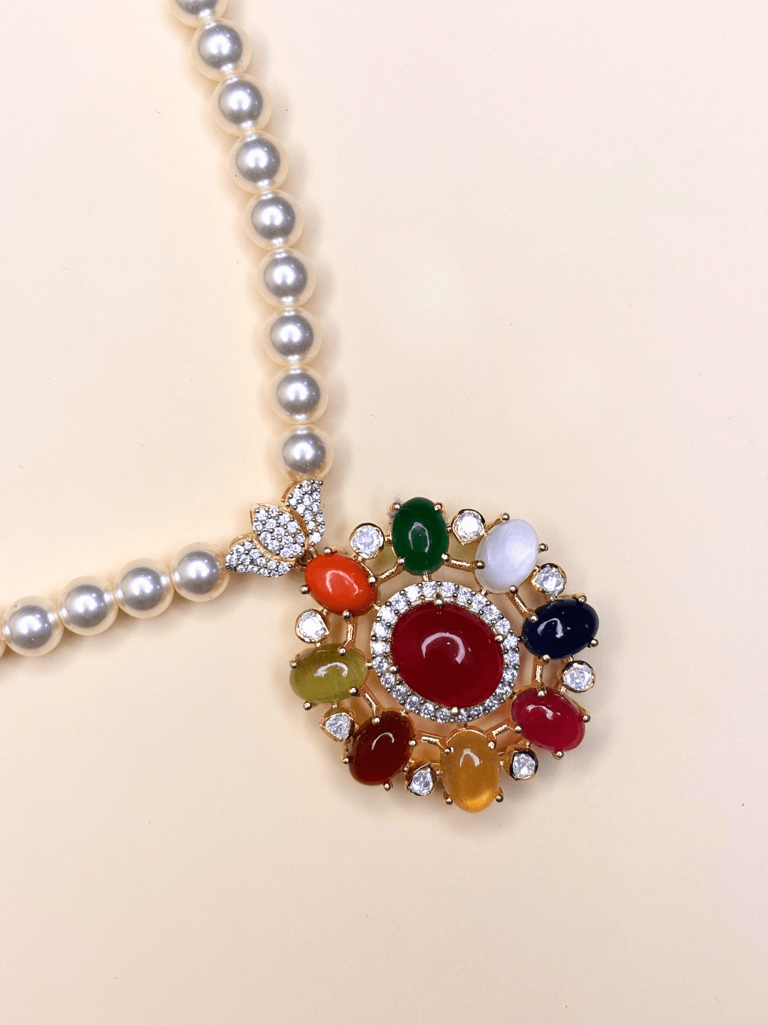 Navratna Pearl Necklace Set - HS925