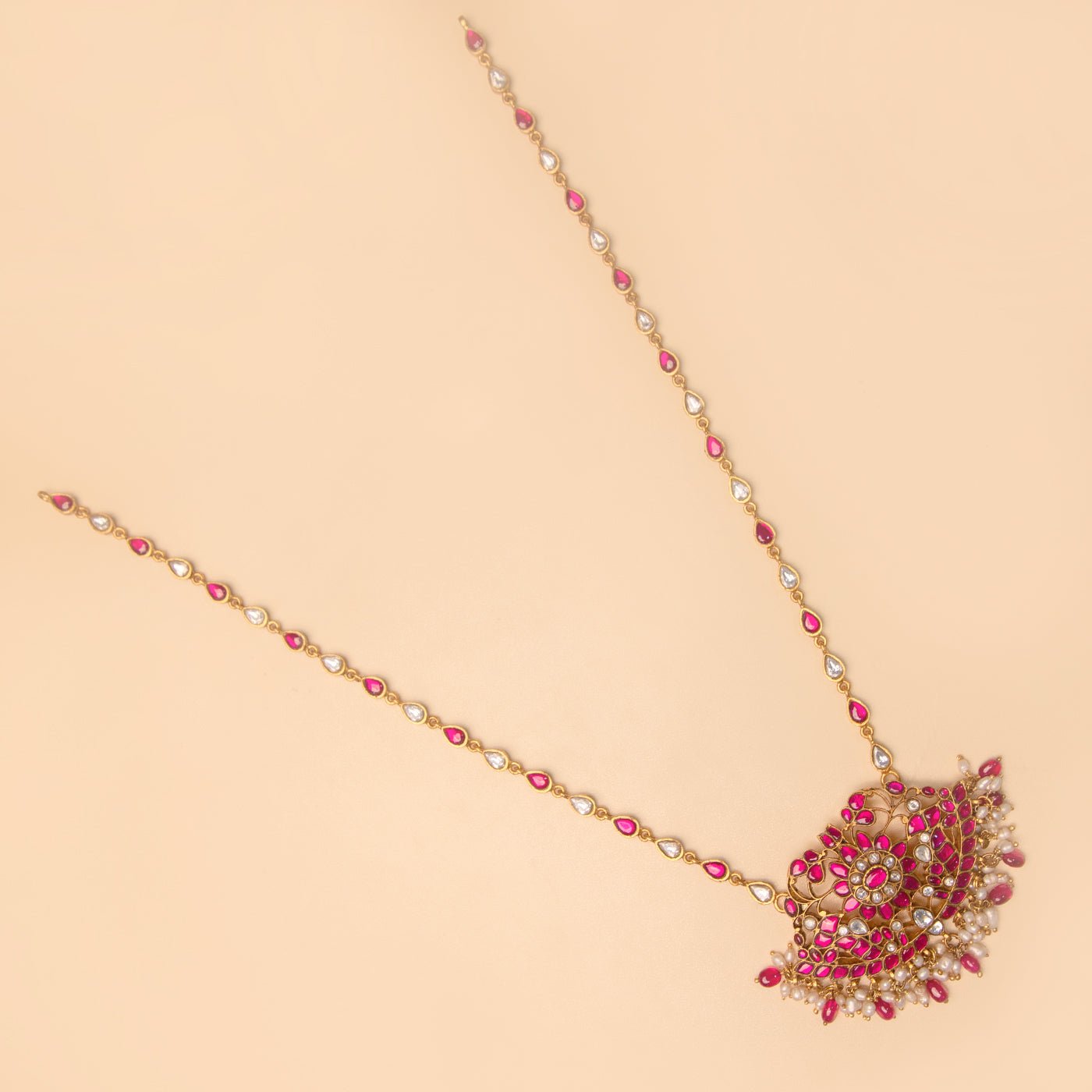 Ornate Pink Kundan Necklace Set - HS925