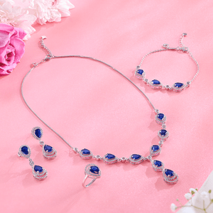 Radiant Blue Stone Necklace Set - HS925