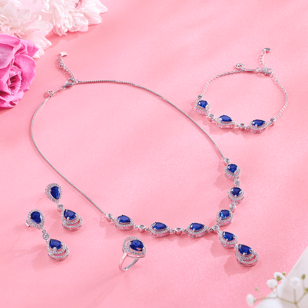 Radiant Blue Stone Necklace Set - HS925