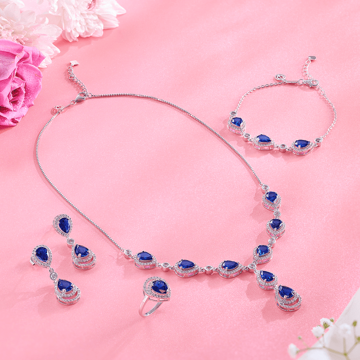 Radiant Blue Stone Necklace Set - HS925