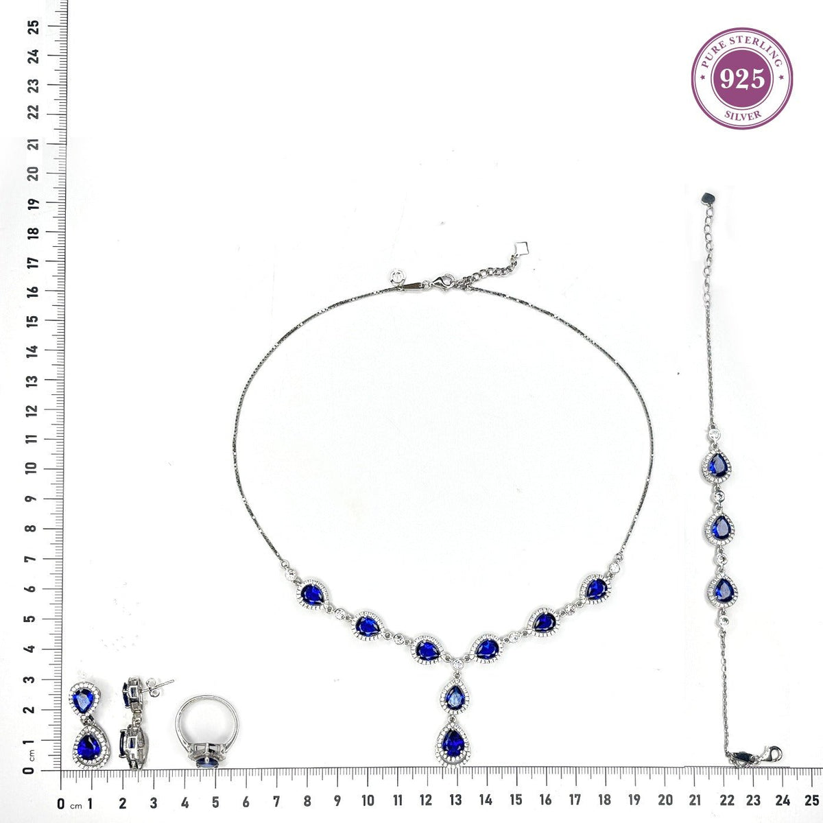 Radiant Blue Stone Necklace Set - HS925