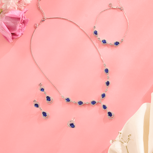 Radiant Blue Stone Necklace Set - HS925