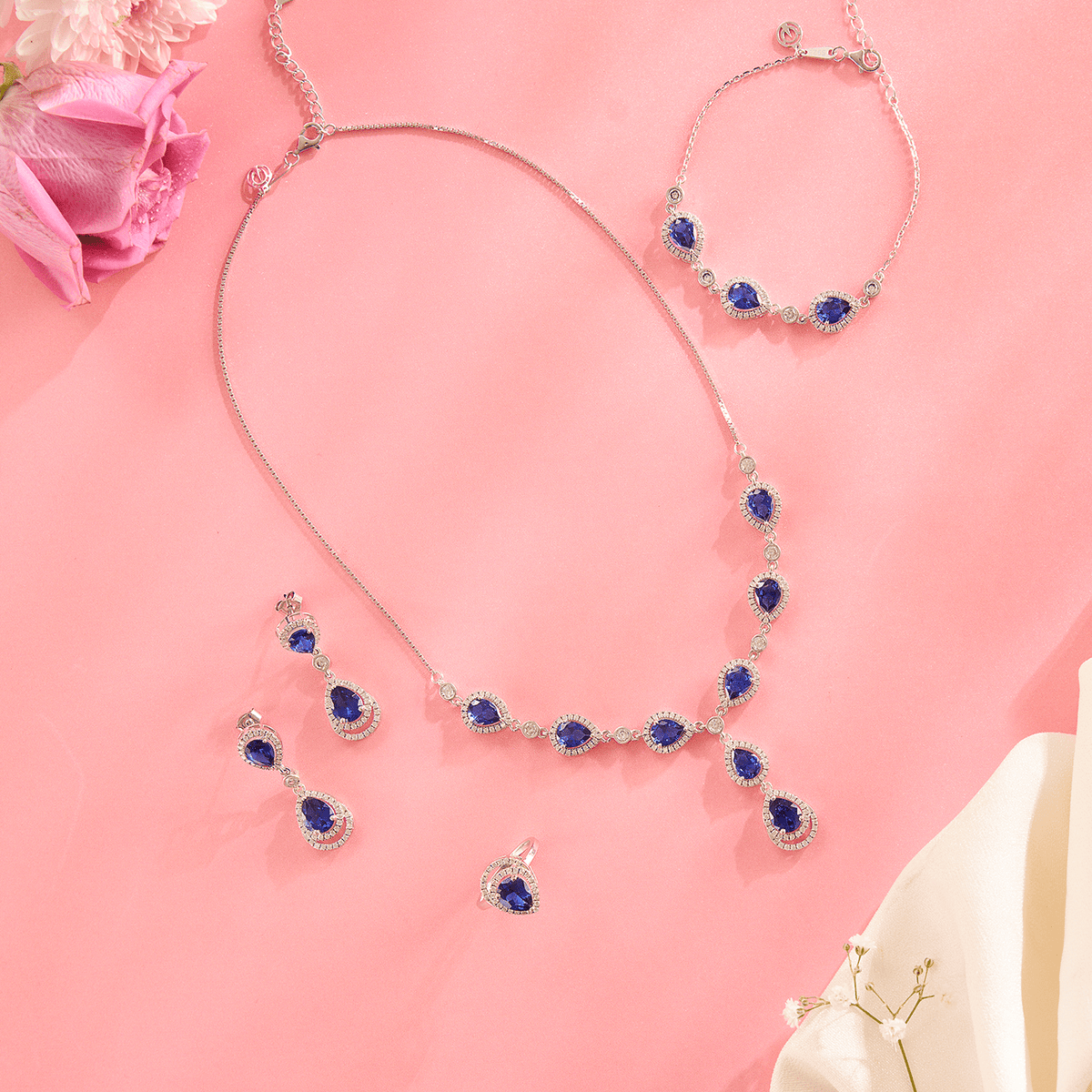 Radiant Blue Stone Necklace Set - HS925